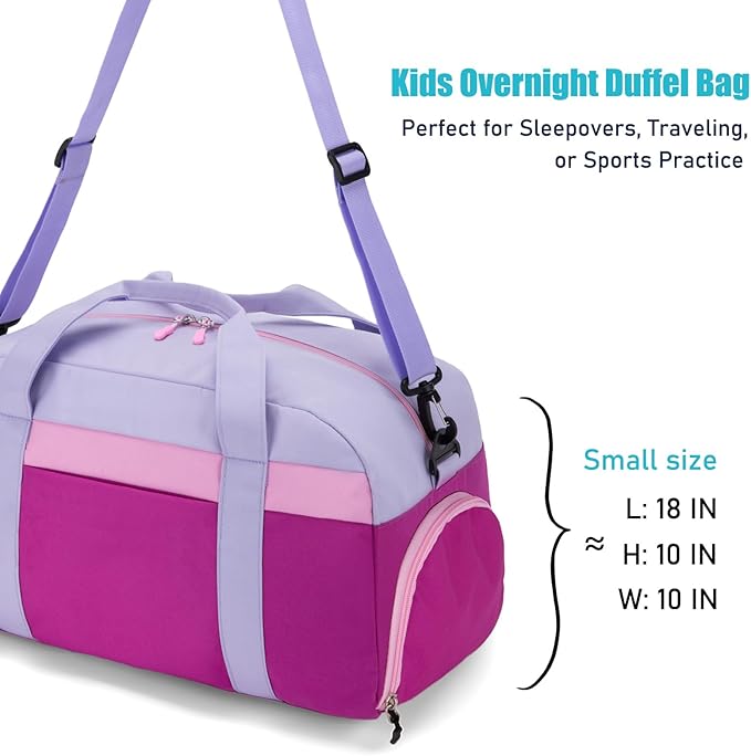 HawLander Kids Duffle Bag for Boys or Girls, Fit Sports Practice, or Overnight Travel Weekend (Purple)