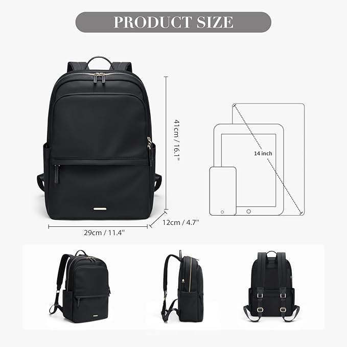 GOLF SUPAGS Women Laptop Backpack Casual Daypack for Work Travel College Backpack Purse Fits 14 Inch Notebook (Black)
