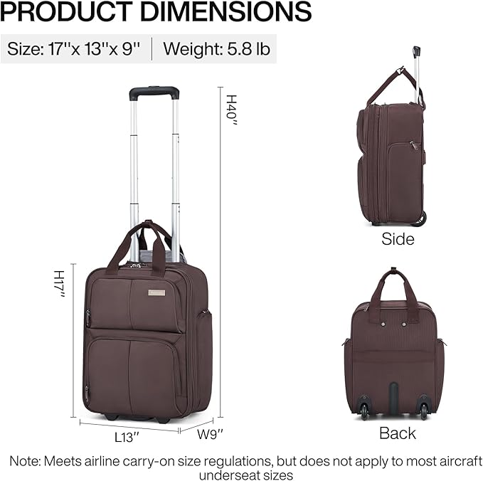 Hanke Expandable Underseat Carry on Luggage for Airplanes,Small Rolling Softside Suitcase Travel Luggage Personal Item Bag,Lightweight luggage bags for travel,Coffee,16-Inch