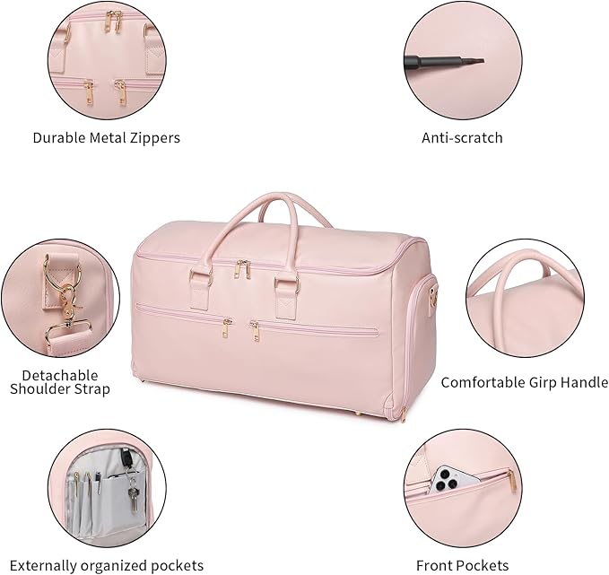 seyfocnia Convertible Travel Garment Bag, Carry On Garment Bag for Women, 2 in 1 Hanging Suitcase Suit Business Travel Bag Weekender Bag, Pink