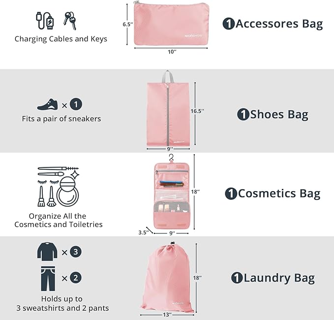 Compression Packing Cubes 10 Set, Compressible Space-Saving Packing Cubes for Travel - Compression Bags, Luggage Organizer, Travel Essentials for Women, Pink