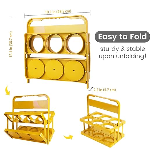 Bodaon 6 Cup Drink Carrier with Handle, Plastic Cup Holders for Take Out Delivery Drivers, Reusable Foldable Car Drink Caddy, Leakproof Food Delivery Accessories, 360° Secure Grip, Yellow
