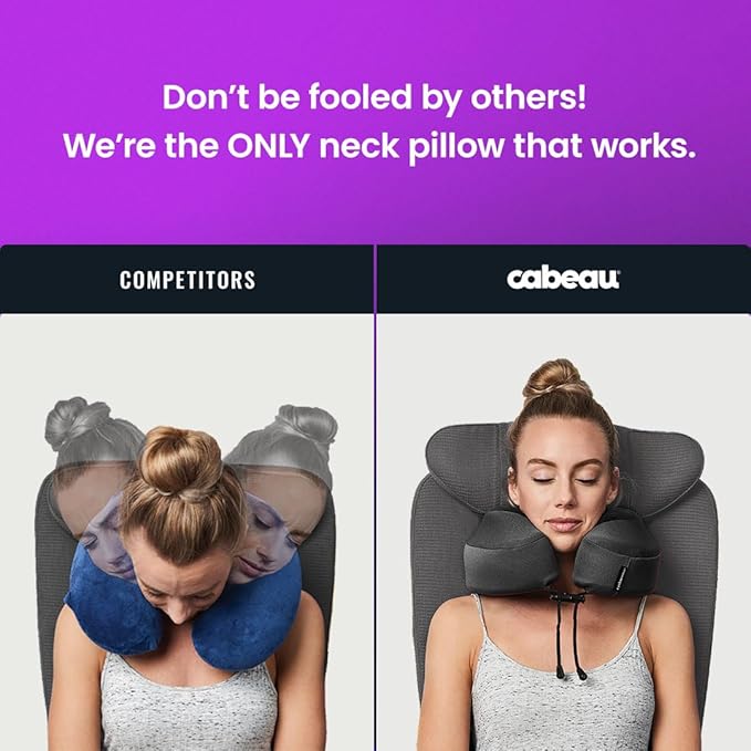 Cabeau Evolution S3 Travel Pillow - Memory Foam Neck Pillow for Airplane and Long Flights with Seat Straps for Head and Neck Support, 360 Degree Support (Steel Grey)