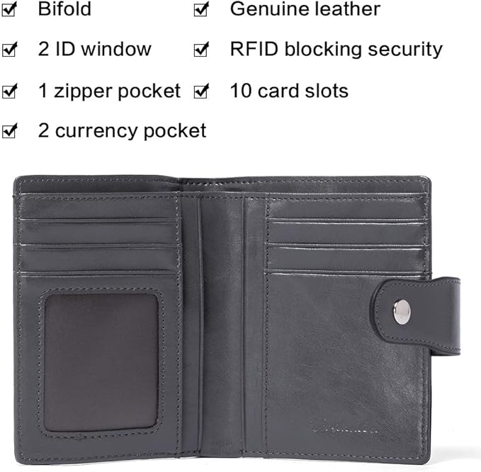 BOSTANTEN Women Leather Wallet RFID Blocking Small Bifold Zipper Pocket Wallet Card Case Purse with ID Window
