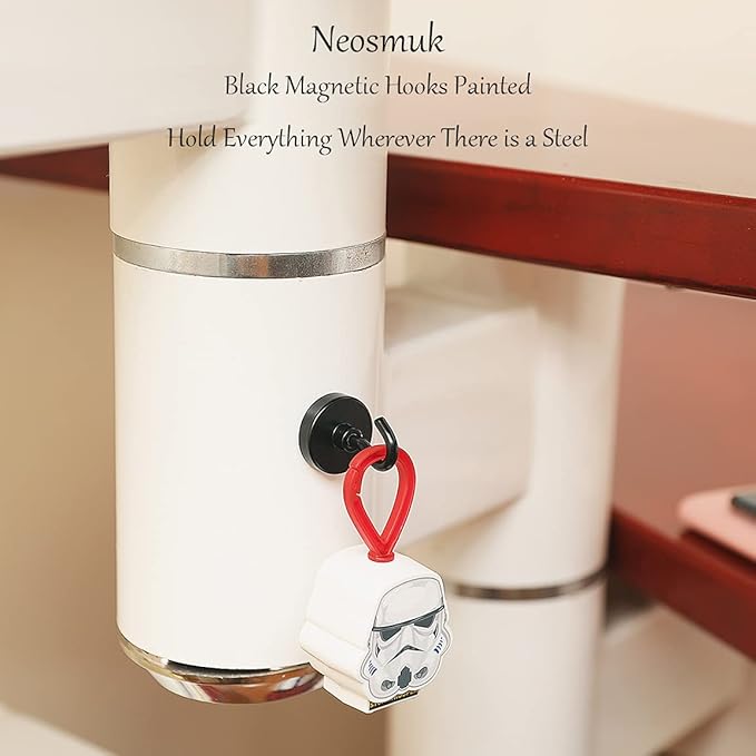 Neosmuk Magnetic Hooks Heavy Duty,10lb Strong Magnet with Hook for Fridge, Super Neodymium Extra Strength Industrial Hooks for Hanging, Magnetic Hanger for Toolbox, Cruise, Grill(Matte Black,6 Pack)