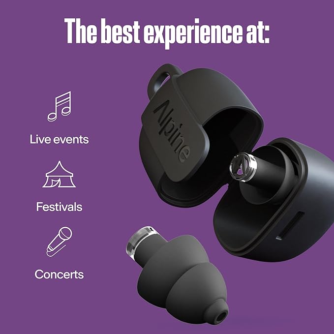 Alpine PartyPlug Concert Ear Plugs - Noise Reduction Ear Plugs for Party, Concert, Festival and Music - Reusable Earplugs (Pro Black (Multisize))