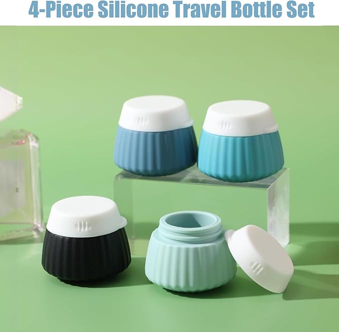 4 Pack Travel Size Silicone Cream Containers, Leak Proof Refillable Toiletry Bottles for Toiletries with 4 Scoops, Labels and Clear Bag, Suitable for Travel Shampoo and Conditioner Bottles (C)