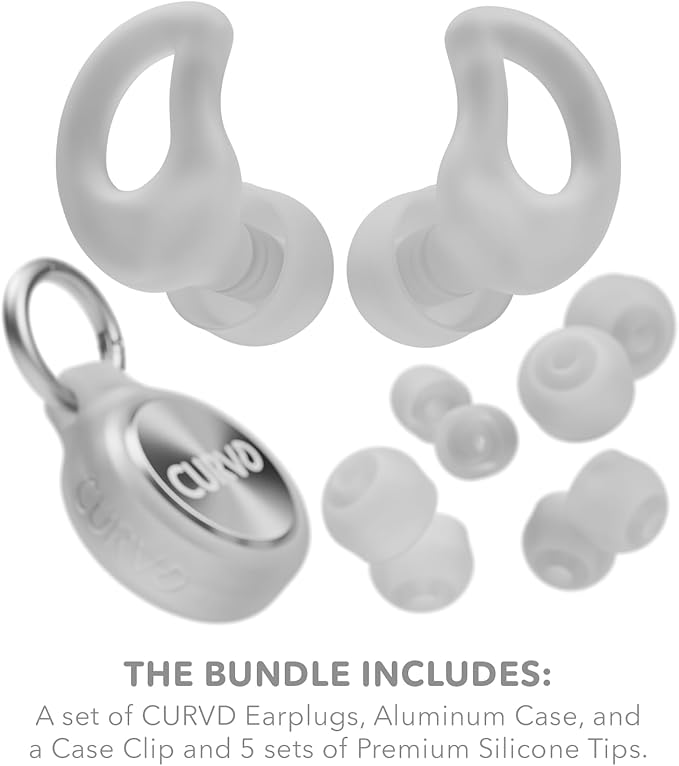 CURVD Everyday Earplugs + Case Clip Bundle, The Perfect earplug for Sleep, Travel, Noise Sensitivity/canceling + Case Clip Package Portable Waterproof Container & Silicone Sleeve for Ear Plugs(Cloud)