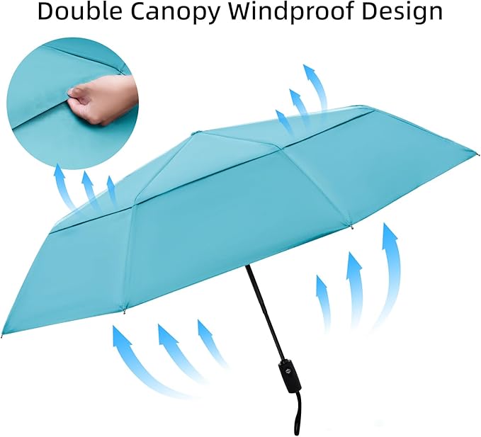 TradMall Travel Umbrella, 42/45 Inches Double Vented Canopy Windproof Automatic Strong Compact Folding Umbrellas for Rain Women and Men