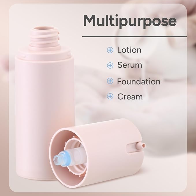 Airless Pump Bottles Travel: Lotion Dispenser for Small Size - Empty Shampoo Containers - Mini Vacuum Jar for Cream - 1 oz Plastic Pink