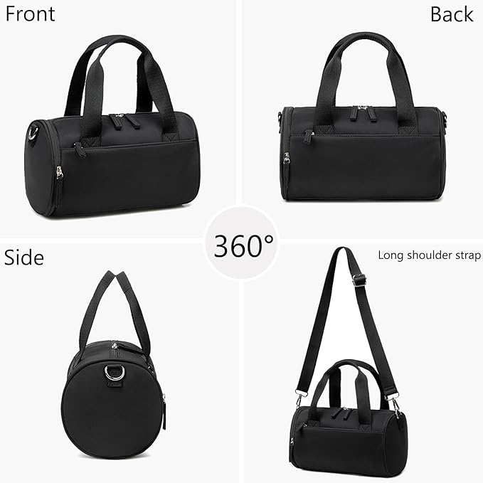 Mini Gym Bag for Women Girls Cute Small Duffle Bag 12'' with Multifunctional Pockets Workout Sport Bags Dance,Fitness,Yoga (Black)