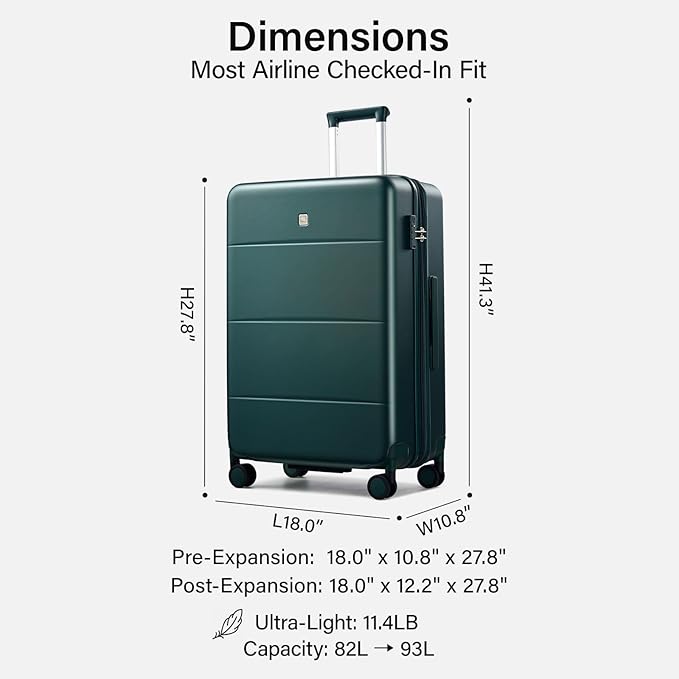 Hanke Expandable 26 Inch Luggage with Spinner Wheels, Hardside Large Suitcase, All-PC Hard Shell Travel Luggage, TSA Lock, Lightweight Durable Checked-Medium (Blackish Green, 93L)