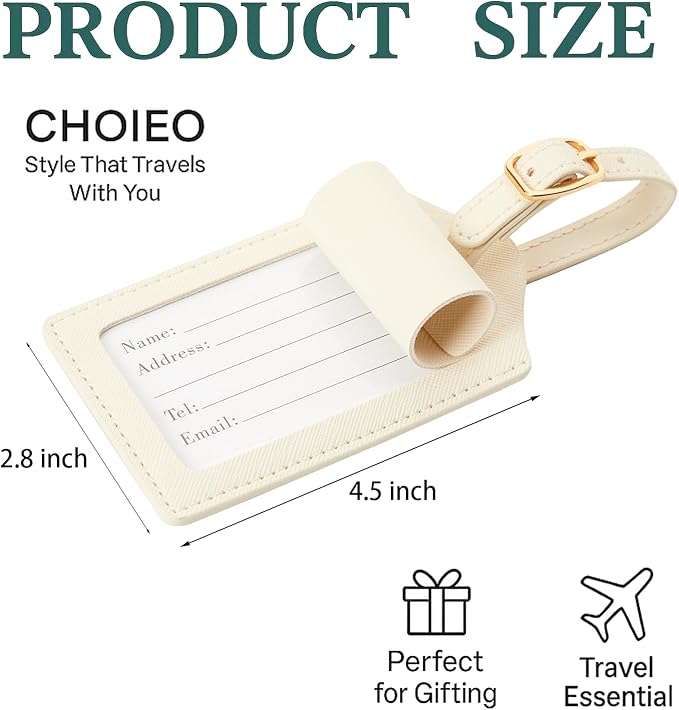 Embroidered Luggage Tag – Initial Bag Tag for Suitcase, Backpack, Carry-On, Duffel – Faux Leather Travel Accessory, Name Identifier, ID Label for Travel Bags (S, White Leather+Blue Letter)