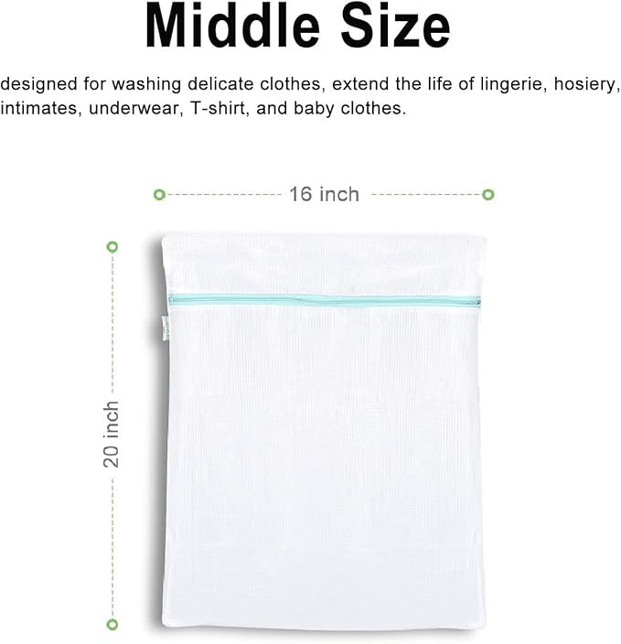 OTraki Mesh Washing Bags for Laundry 16x20 Inch Medium Mesh Bag Laundry Washer Delicates Lingerie Wash Machine Net Zipper Bag Heavy Duty Home Dorm Hotel Don't Drying, Melting 140-176℉, White