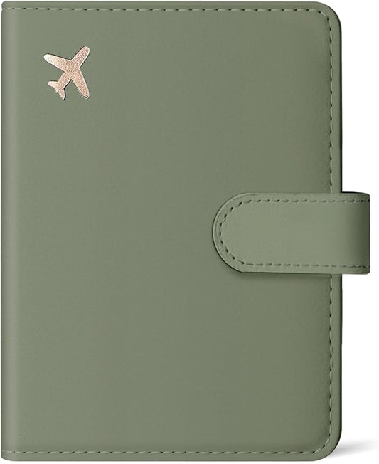 Passport Holder for Travel Essentials, RFID Blocking Leather Cover Wallet with Magnetic Closure, Aesthetic & Cute Passport Book Case for Women and Men - Green