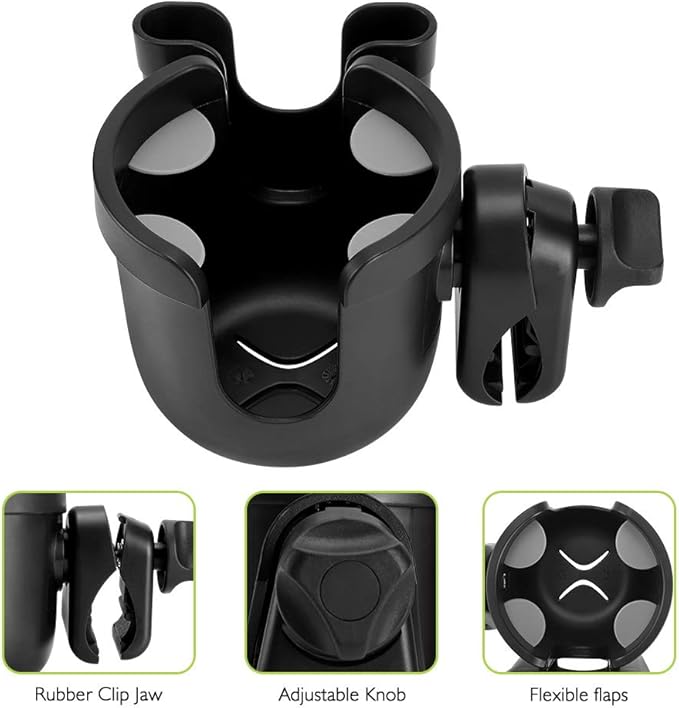 Accmor Stroller Cup Holder with Hook, Bike Cup Holder, Universal Cup Holder for Uppababy Nuna Doona Strollers, 2-in-1 Cup Phone Holder for Stroller Bike Wheelchair Walker Accessory