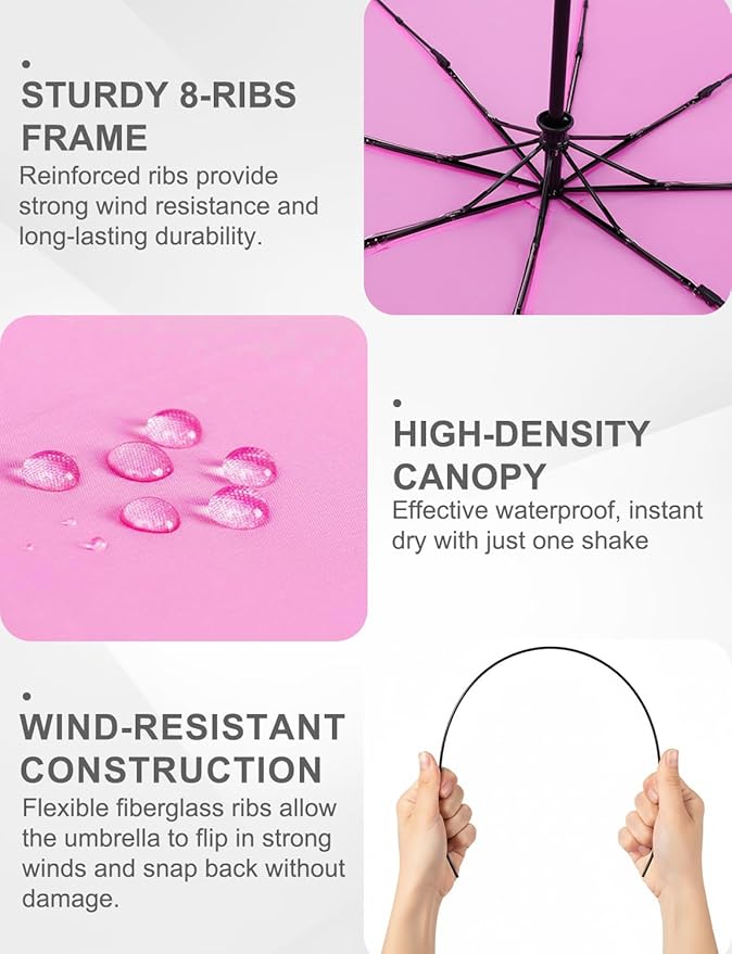 SoulRain Travel Umbrella - Compact Umbrella for Rain - Perfect Large Auto Folding Umbrella - Ideal Car umbrella, Small umbrella, and Travel Companion