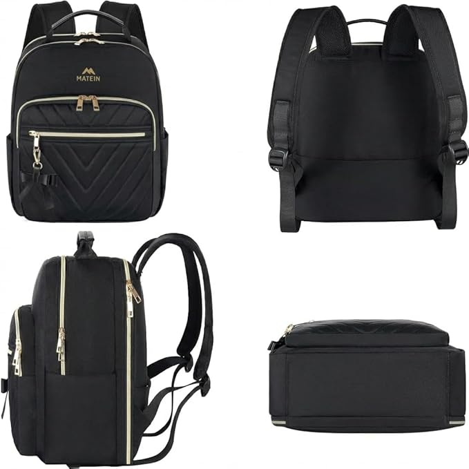 MATEIN Backpack Purse for Women, 17 inch Stylish Cute Waterproof Backpack Purse, Waterproof Fashion Casual Daily Shoulder Bag for Work College Travel, Gifts for Ladies, 2pcs Set, Black