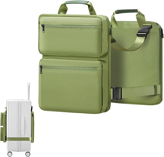 SOKOK Over Luggage Organizer Storage Bag with Multi Pockets, Slide On Luggage Harness with Adjustable Straps, 2-in-1 Travel Accessories Suitcase Vest Bag Fits Most Suitcases, Green-2