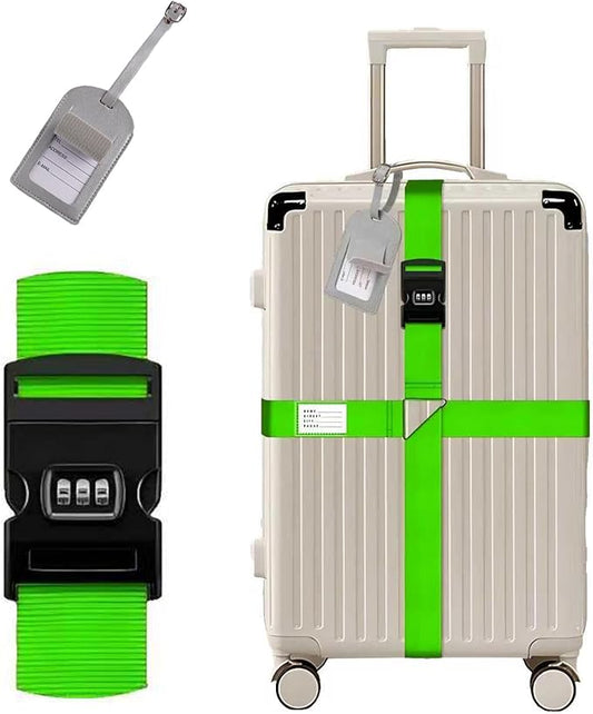 Luggage Straps for Suitcases,Travel Luggage Straps with Lock and Luggage Tags,Suitcase Strap,Adjustable Bright-Colored Travel Belt for Travel Suitcase Bag Closure Accessories.(Green)