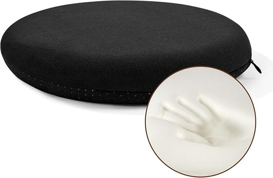 BUYUE Memory Foam Seat Cushion, Dia 15" Soft Velvet Round Stool Cushion Anti-Slip Chair Pads, M, Black