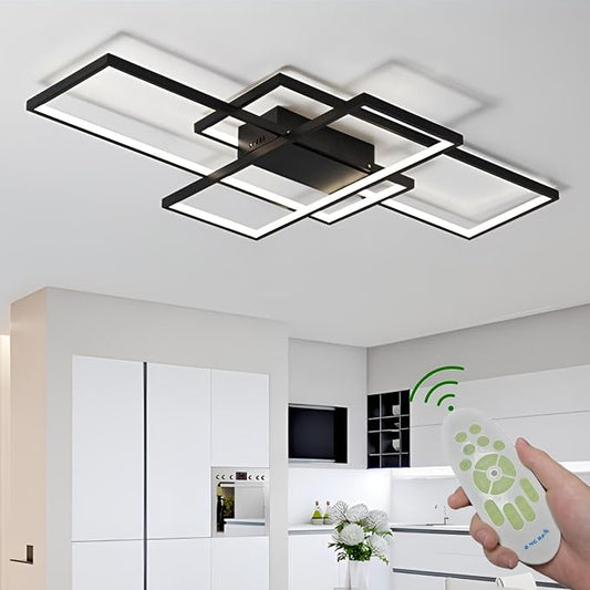 43″ 65W Modern Ceiling Light 3000-6500K Dimmable Kitchen Light Fixtures | Timer Night light Memory function Adjustable brightness color temperature Flush Mount Light Fixture remote control Bedroom