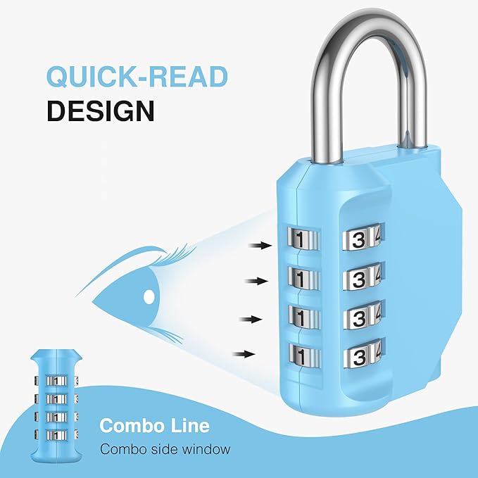 Puroma 1 Pack Combination Lock for Locker 4 Digit Outdoor Waterproof Padlock for School, Gym, Sports, Fence, Toolbox, Gate, Case, Outdoor, Hasp Storage, Cabinets (Sky Blue)