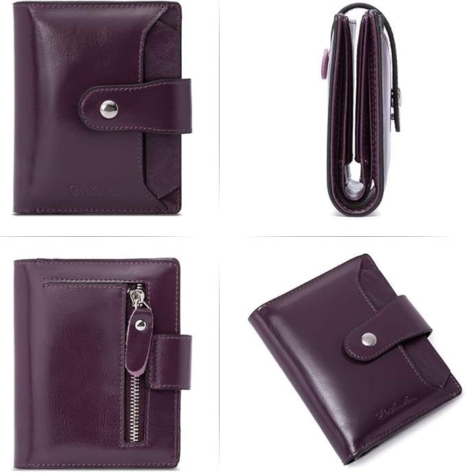 BOSTANTEN Women Leather Wallet RFID Blocking Small Bifold Zipper Pocket Wallet Card Case Purse with ID Window