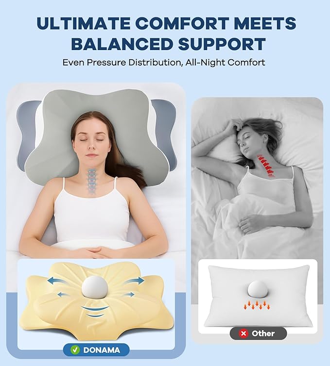 DONAMA Cervical Pillow for Neck and Shoulder Pain Relief, Cooling Contour Memory Foam Pillow, Dual-Height Ergonomic Neck Support Pillow for Side Back Stomach Sleepers with Removable Pillowcase