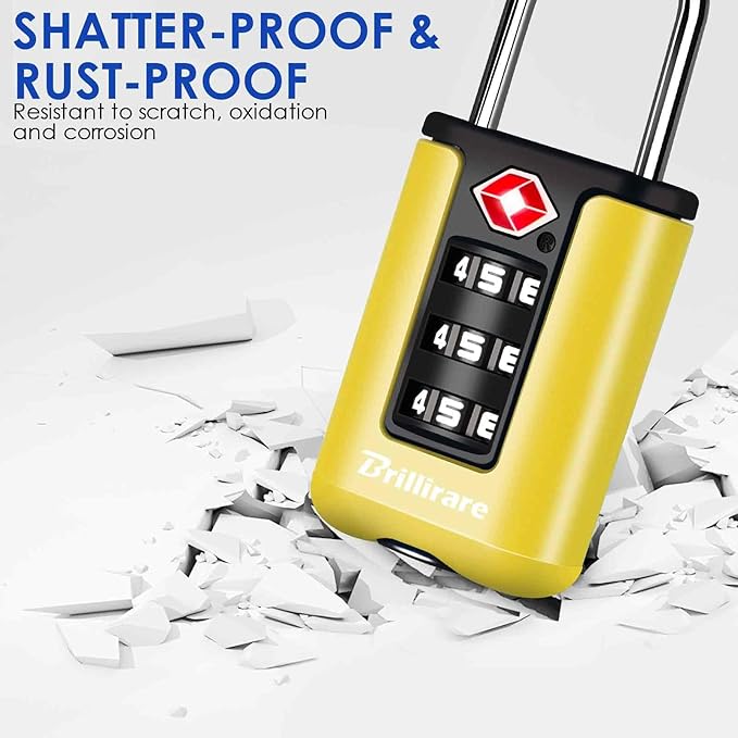 2 Pack TSA Approved Luggage Locks, Combination Travel Padlock, 3-Digit Waterproof Lock, TSA Outdoor Keyless Resettable Lock for Lockers, Bags, Backpack, Gym, Gate-Yellow