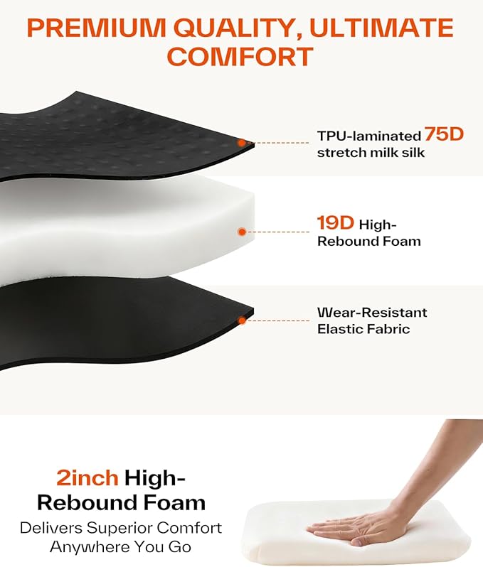 Sportneer Stadium Seat Cushion: Self-Inflating 2" High Rebound Foam Seat Pad for Airplane Travel Stadiums Bleachers Camping Hiking, 0.48lbs, Lightweight and Portable