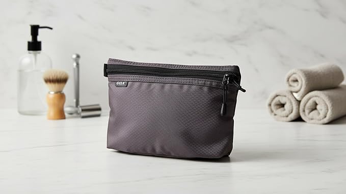 GOX Small Toiletry Bag for Men Bulk Cosmetic Bag Dopp Kit Carry On Zipper Pouch Organization Nylon Packing Sack Wate Repellent(Grey)
