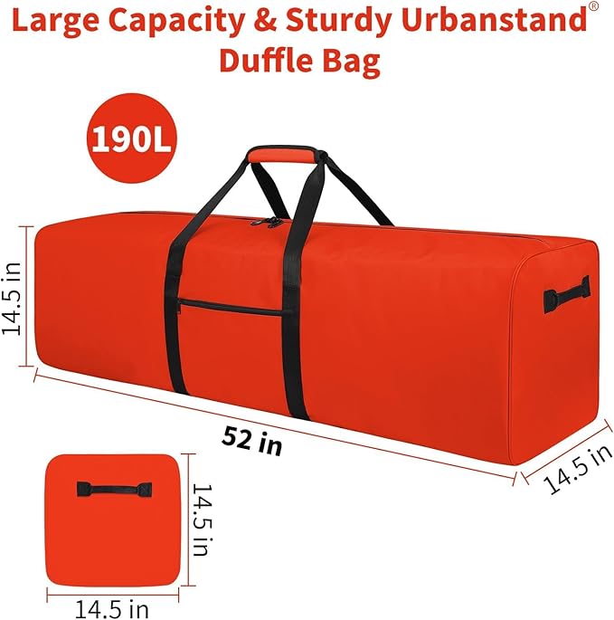 Urbanstand 52 Inch Extra Large Duffle Bag for Travel, Sports Gear Storage Bag with 2-way Lockable Zippers, Long Duffel Bag for Tent Camping tripod (Orange)
