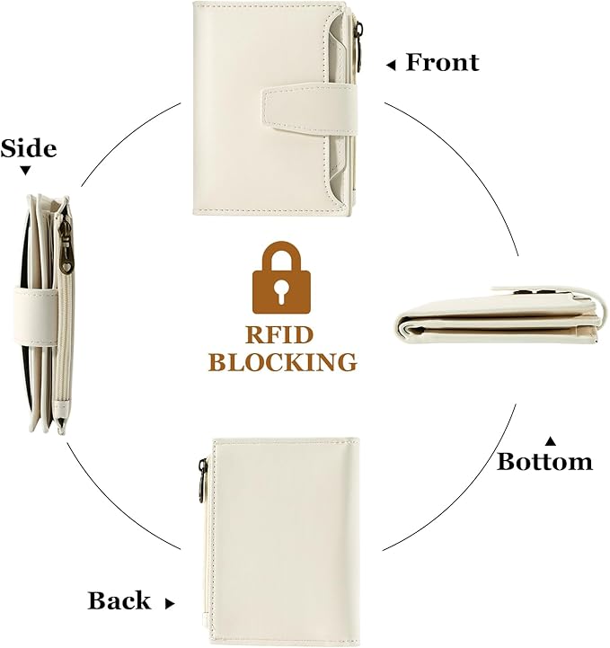 Airkit Small Wallet Women RFID Blocking Soft Leather Bifold Compact Card Holder Wallet for Women with Zipper Coin Pocket 4 ID Window