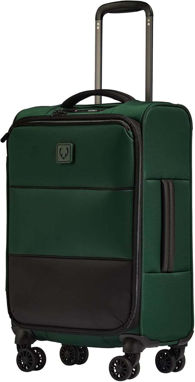 ANTLER - Soft Stripe Carry On Luggage 22x14x9 Airline Approved - Cabin Suitcase with Expander, Adjustable Handle, 4 Spinner Wheels, Lightweight, TSA Lock - Recycled Polyester Luggage - Antler Green