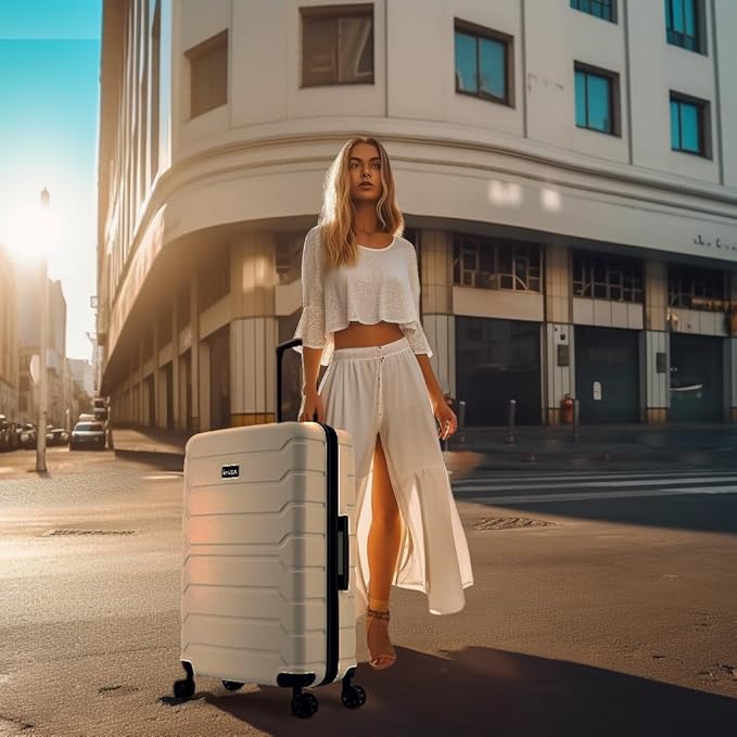 InUSA TREND Luggage with Spinner Wheels | Durable Lightweight Hardshell Suitcase,Travel sets with Handle and Trolley | (20in, 24in, 28in) 3 Piece Set | White