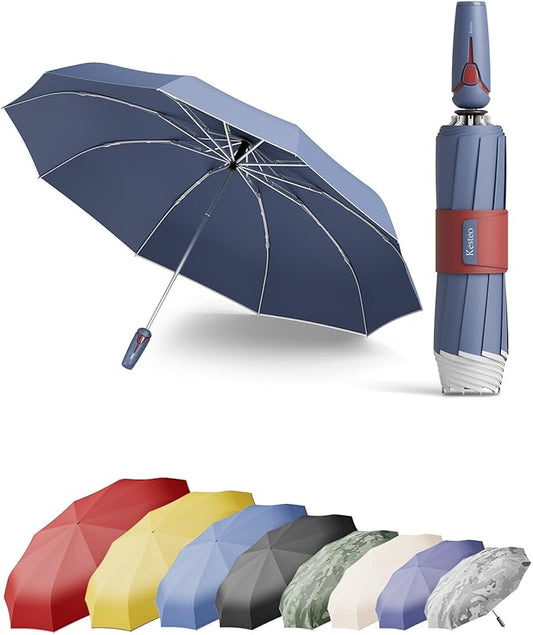 Windproof Travel Umbrella for Rain, Withstand 85MPH Winds, 54 Inch Automatic Reverse Fold Umbrellas Easy Auto Open Close, Portable Compact Umbrella Includes Cover Bag, Perfect for Travel, Car, Commute, Women Men, Backpack