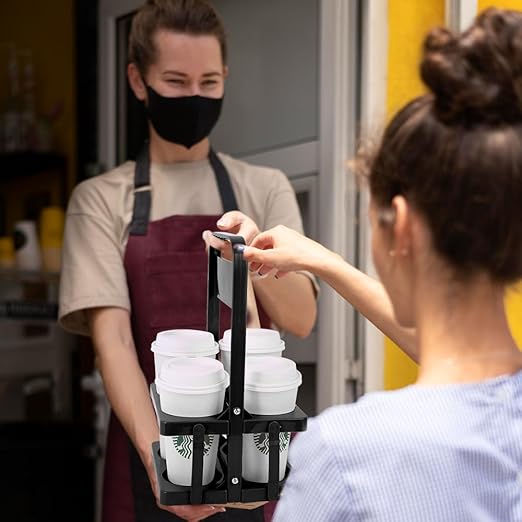 Bodaon 4 Cup Drink Carrier with Handle, Plastic Cup Carriers for Drinks, Drink Holder for Car, Take Out Delivery Drivers Accessories, Portable Foldable Reusable Mobile, Use for Food Delivery Bag