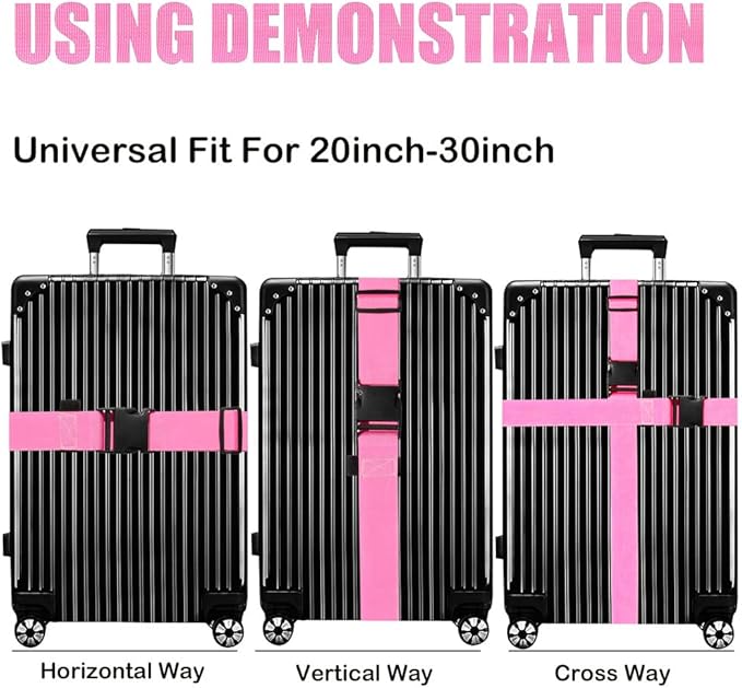 Luggage Straps for Suitcases TSA Approved-2 Pack Bright Personalized Luggage Belt Strap for Suitcase/Carry On Bag Luggage Accessories for Travel (Pink)