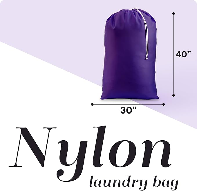 Handy Laundry Extra Large Heavy Duty Laundry Bag, 30" x 40" Nylon, Durable & Machine Washable, Locking Drawstring Closure, Fits Hamper or Basket, Travel & Dorm Room Essentials, Purple