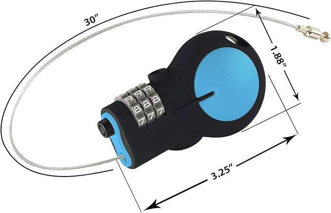 Lewis N. Clark TSA Approved Padlock & Bike Lock for Luggage + Travel, Set Your Combo w/30in Retractable Steel Cable, Blue