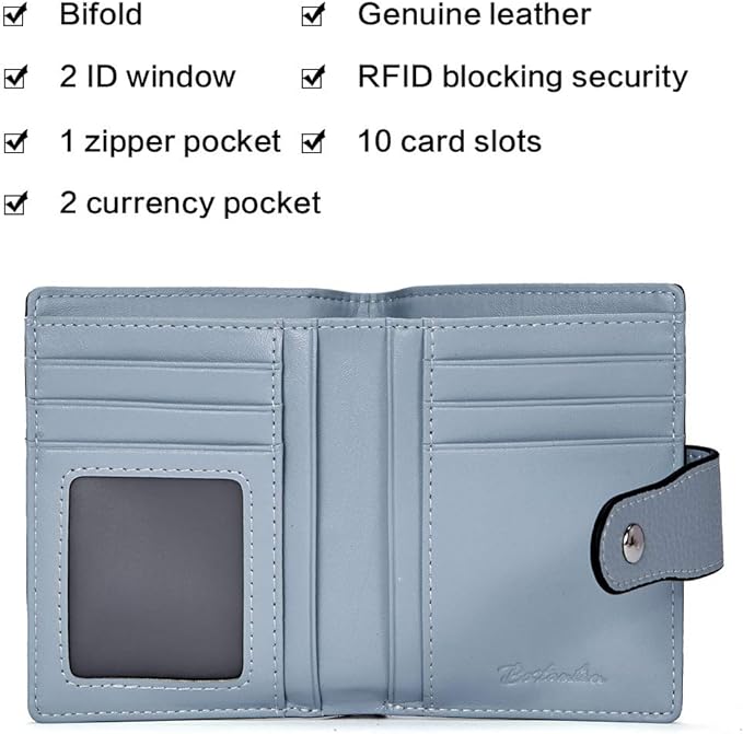 BOSTANTEN Women Leather Wallet RFID Blocking Small Bifold Zipper Pocket Wallet Card Case Purse with ID Window