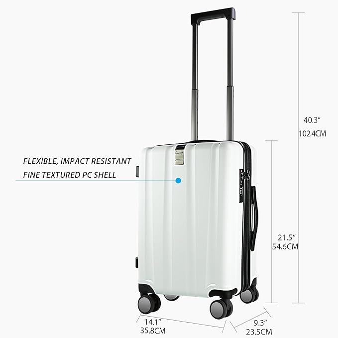 KROSER Hardside Expandable Carry On Luggage with Spinner Wheels & Built-in TSA Lock, Durable Suitcase Rolling Luggage with USB Port, Carry-On 20-Inch, White