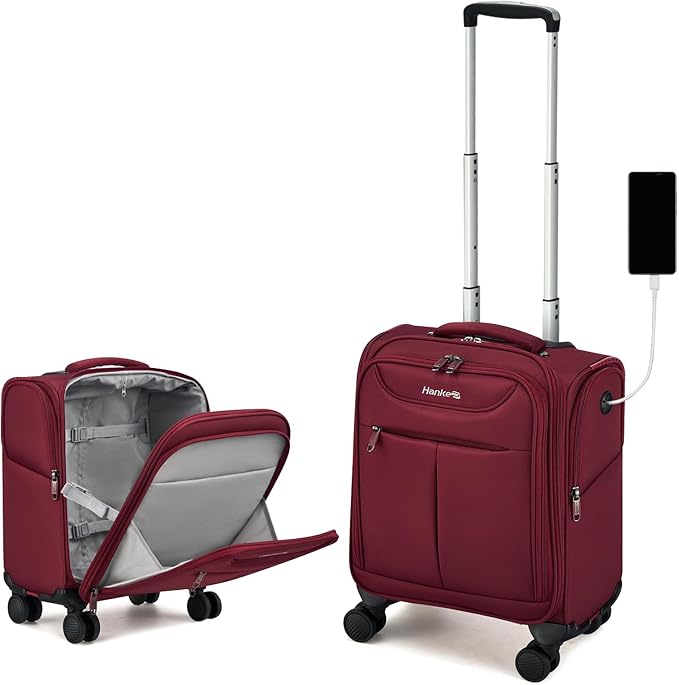 Hanke Underseat Carry On Luggage with Wheels, Lightweight Small Suitcase Airline Approved 16 Inch Softside Personal Item Travel Bag for Women Men, Compact Under Seat Luggage.(Burgundy)