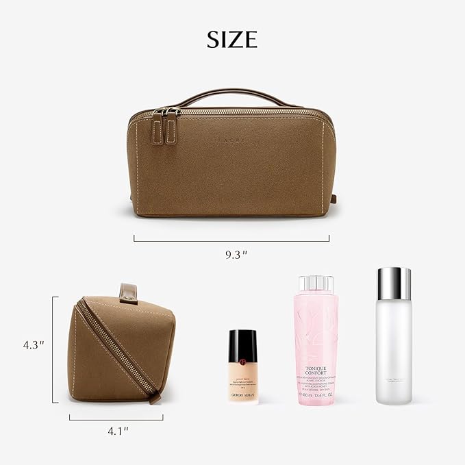 EACHY Travel Makeup Bag, Large Capacity Cosmetic Bag for Women, Waterproof PU Leather, Flat Open Portable Toiletry Bag for Skincare, Brushes & Travel Essentials