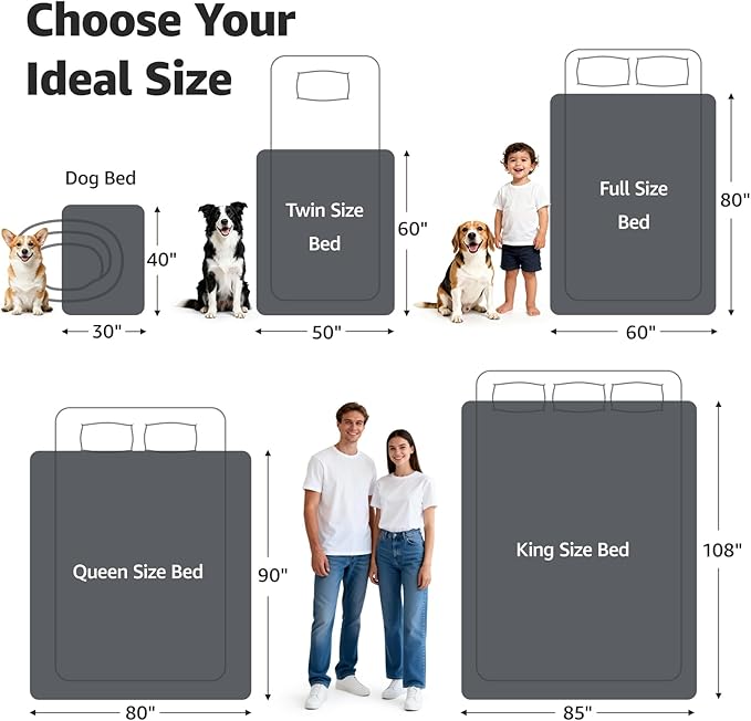 LOOBANI Waterproof Blanket for Bed: Reversible Soft Flannel Twin Bed Blanket 60" x 80", Leakproof Throw Spill-Proof Dog Pet Blanket for Couch, Sofa Protect, Movie Time, Camping, Travel, Grey