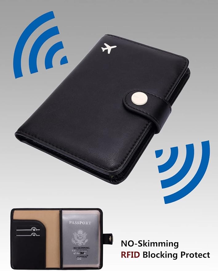 ZOPPEN Passport Holder Women Men, Passport Cover Travel Wallet Rfid Blocking Passport Wallet Cover Case Travel Essentials Document Organizer, Black