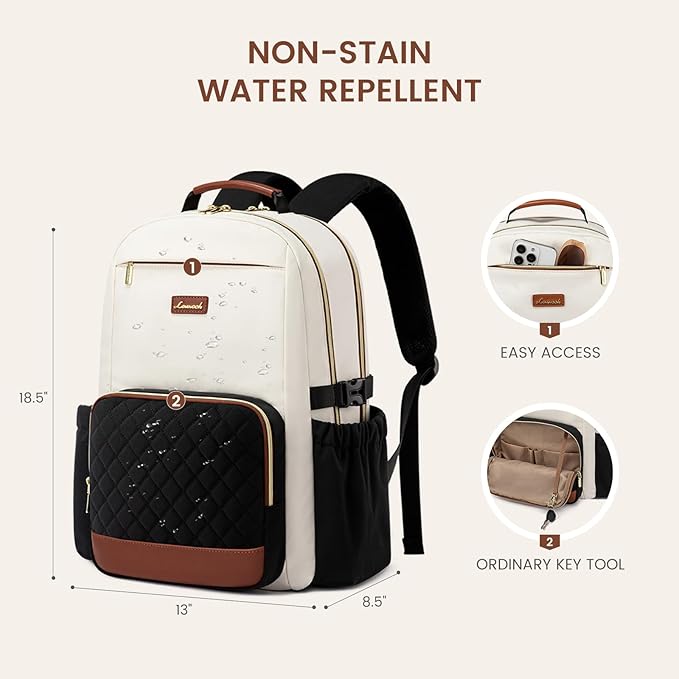 LOVEVOOK Laptop Backpack for Women with Pouch Pocket for Large Capacity Cup,17 Inch Teacher Nurse College Work Travel Backpack Purse,Waterproof Laptop Computer Bags,Grey-Black-Brown+Diamond-shaped