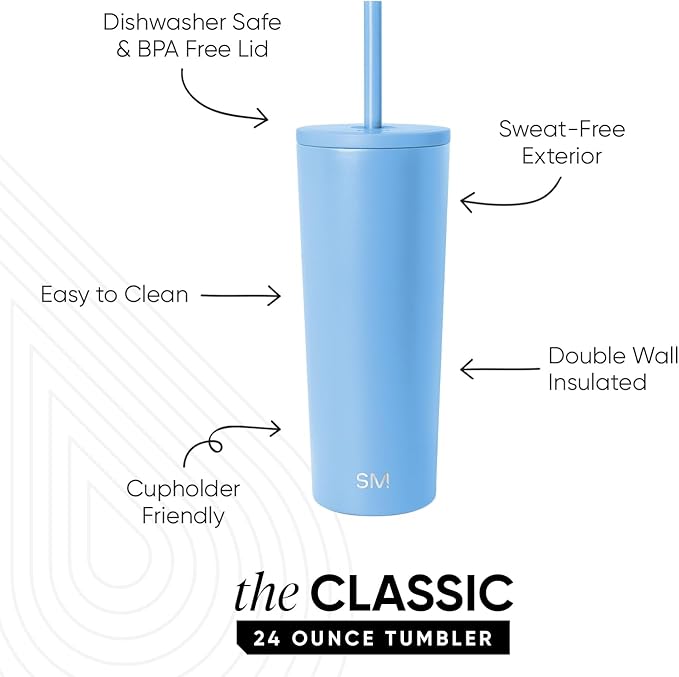 Simple Modern Classic Tumbler with Straw Lid | Insulated Iced Coffee Cup Reusable Stainless Steel Water Bottle Travel Mug | Gifts for Women Men Her Him | 24oz | Snow Day