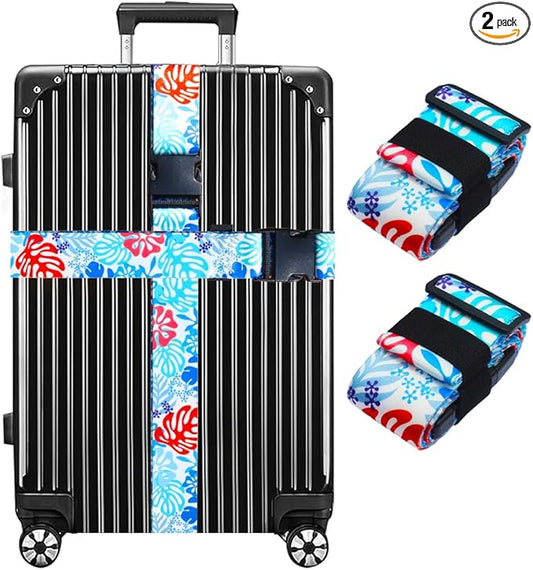 Luggage Straps for Suitcases TSA Approved Easy Pack Organized Suitcase Strap, Luggage Strap, Luggage Belt Strap, Bag Straps for Luggage. Buckle Straps Travel Accessories (Tropical Plant)
